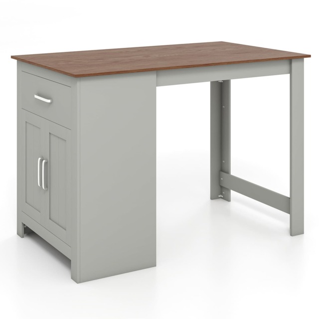 COSTWAY Kitchen Breakfast Dining Table Pub Counter Height Table Cabinet