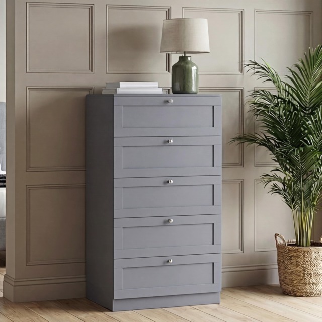 Vida Designs Altino Grey 5 Drawer Chest Storage Unit - H: 121cm x W: 65cm x D: 36cm