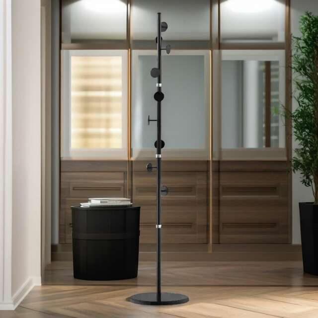 Marble Base Adjustable Coat Stand With 8 Hooks Black One Size