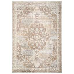 KUKOON Beige Traditional Medallion Bordered Living Area Rug 60cm x 110cm Cream