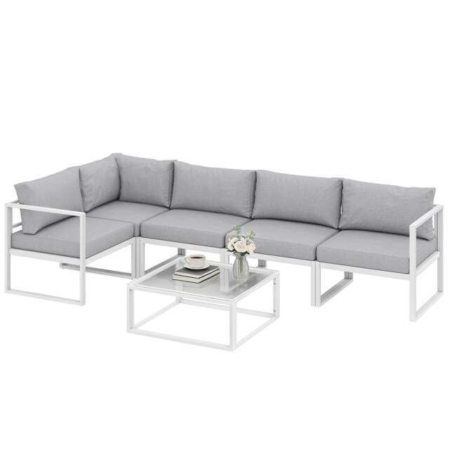 Outsunny 5 Seater Aluminium Garden Furniture Set w/ Table, Light Grey
