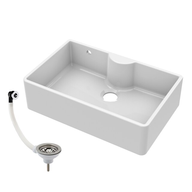 795mm - 1 Bowl Fireclay Butler Kitchen Sink - Tap Ledge, Overflow & Waste