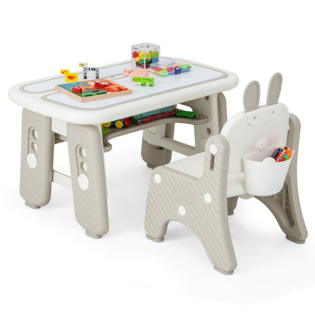 COSTWAY Kids Drawing Table and Chair Set Grey