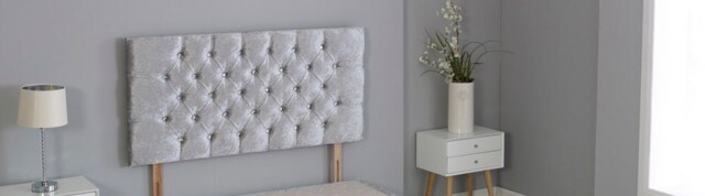 "Silver Crush Velvet Chesterfield Crystal Button Headboard Silver 3FT Single 20""inch Headboard"