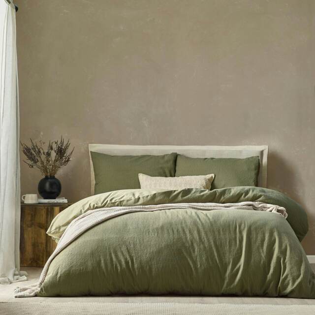 Yard Malton Stripe 100% Cotton Forest Green Duvet Cover Set, Super King Multi Super King