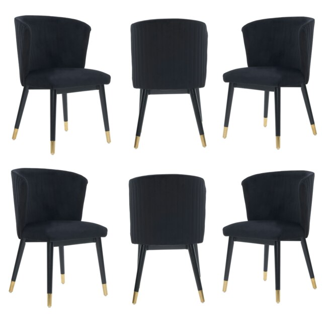 Set of 6 Sofina Modern Velvet Dining Chairs with Tufted Back - Wooden Frame & Gold-Tipped Rubberwood Legs Blue Blue