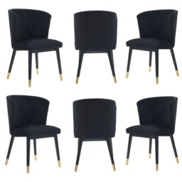 Set of 6 Sofina Modern Velvet Dining Chairs with Tufted Back - Wooden Frame & Gold-Tipped Rubberwood Legs Blue Blue