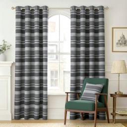 Homescapes Cotton Morocco Striped Grey Curtain Pair - 137 x 137 cm