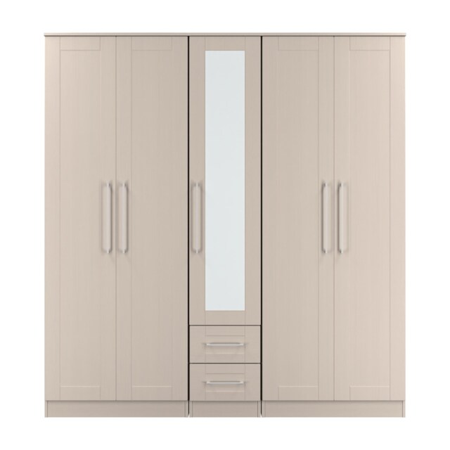 Ripon Tall 5 Door 2 Drawer Single Mirror Wardrobe in Kashmir Ash (Ready Assembled) Cream Kashmir Ash
