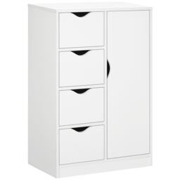 HOMCOM Bathroom Floor Cabinet, Freestanding Storage Unit with 4 Drawers and Door Cupboard for Living Room, Kitchen, Bedroom, White