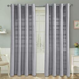 Homescapes Cotton Rajput Ribbed Silver Grey Curtain Pair - 54 x 54 Inches Grey Silver Grey