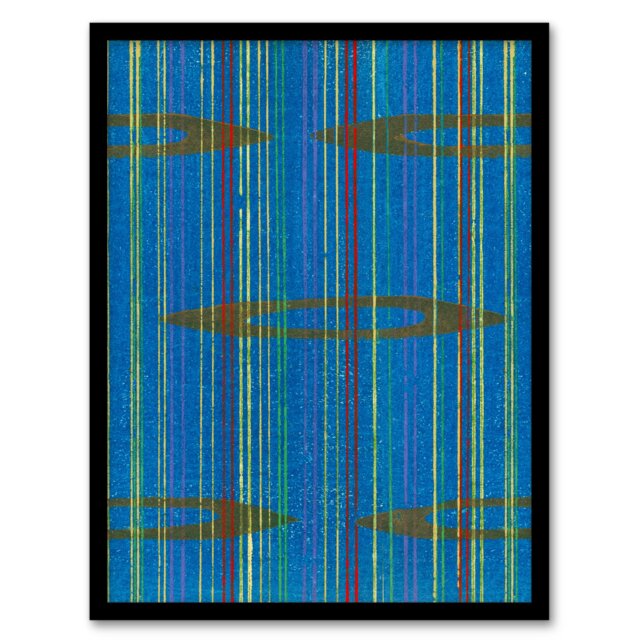 "Blue Abstract Geometric Pattern Retro Japan Framed Wall Art Print Korin 12x16"""