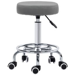 Vinsetto Round Rolling Stool, PU Leather Height Adjustable Stool Chair with Wheels and Swivel Seat for Salon, Massage, Spa, Home Kitchen, Grey