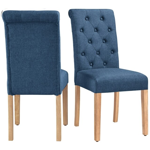 Yaheetech Set of 2 Classic PU Leather Dining Chairs Blue