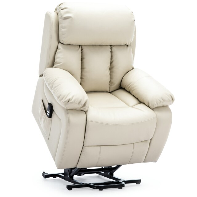 Chester Dual Motor Rise Recliner Heat and Massage Bonded Leather Chair (Cream)