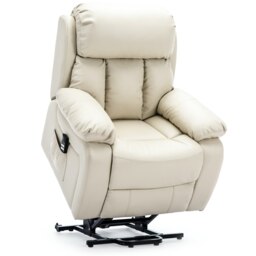 Chester Dual Motor Rise Recliner Heat and Massage Bonded Leather Chair (Cream)