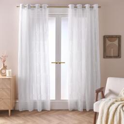 OHS Tufted Arches Voile Net Curtain Pair Window Panels Slot Top Set White One Size