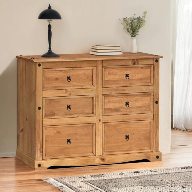 Mercers Furniture Corona Large 6 Drawer Wide Chest of Drawers Sideboard Solid Wood Pine Wooden with Mexican Styling