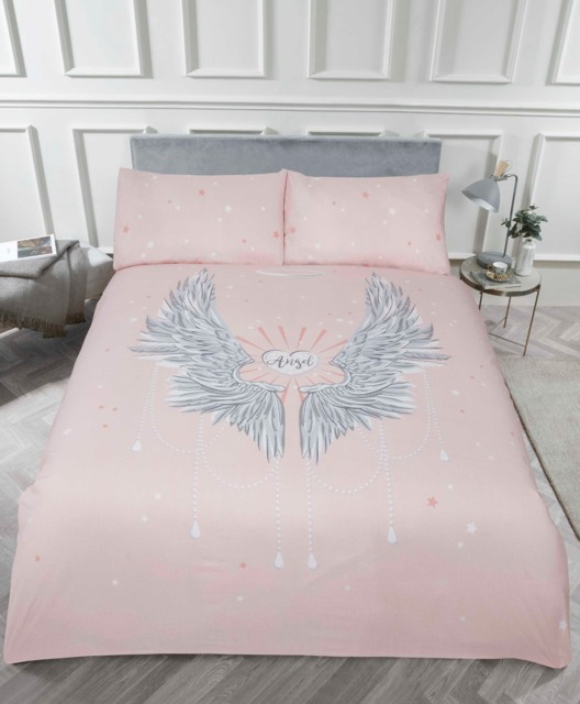Angel Wings Polycotton Duvet Cover Set with Pillowcase Pink King
