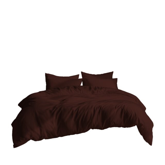 Plain Dyed Easy Care Polycotton Duvet Cover And Pillowcases Set Bed Linen Brown Chocolate Super King