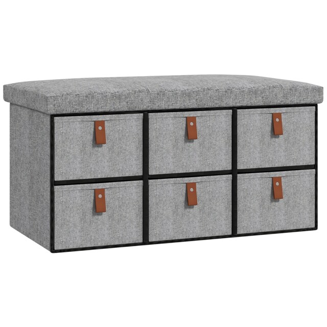 HOMCOM Shoe Bench with Seat, Shoe Storage Bench with Fabric Drawers Light Grey Grey Light Grey