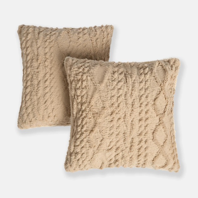 OHS 2 Pack Soft Cosy Cable Knit Design Decorative Square Cushion Covers Brown Natural 45 x 45 cm
