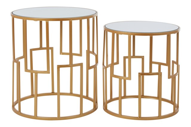 Set Of 2 Round Side Tables,Home Decor Accent Tables For Settee,Small Tables,Gold Framed Decorative Tables Gold