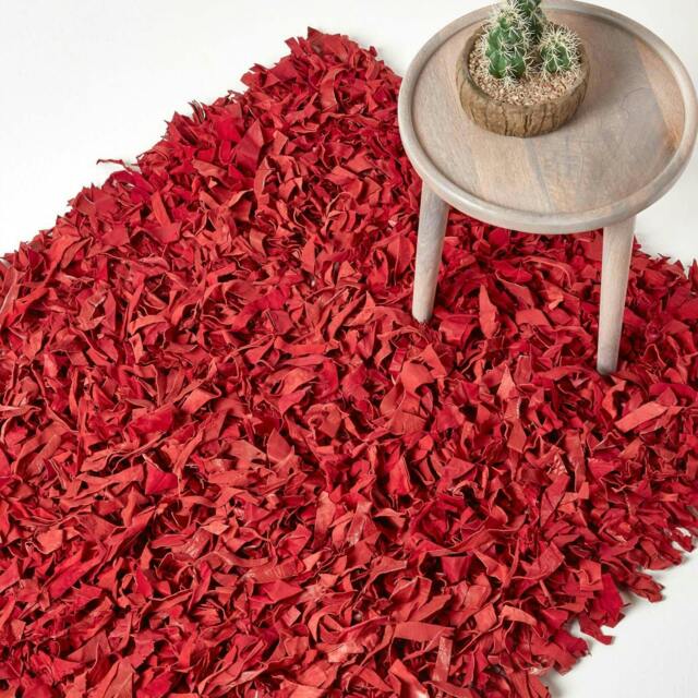 Homescapes Dallas Leather Shaggy Rug Red - 150 x 240 cm Red Red
