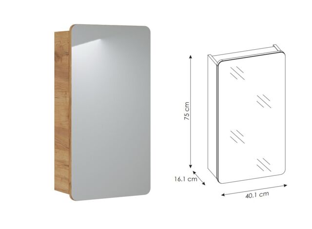 Wall Vanity Drawer Cabinet with 400mm Sink with Storage Units and Mirror Cabinet Bathroom Furniture Set White Gloss and Oak Aruba