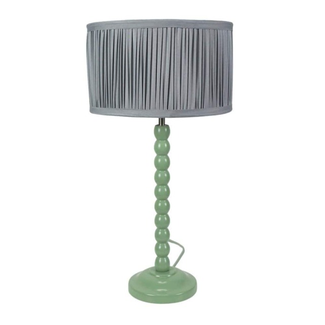ValueLights Bobbins Sage Green Table Lamp Pleat Powder Blue Shade