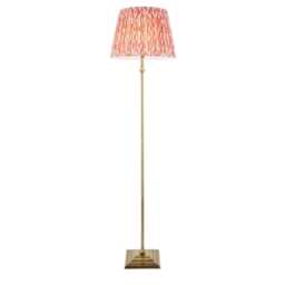 Lille Antique Brass Plate Floor Lamp with Coral Pink Fabric Ikat Shade 40cm B22