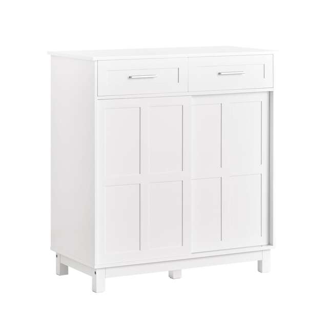 SoBuy Low Sideboard with 2 Drawers & Sliding Doors, White, 31.5x15.75x33.46 inches, 27.15 kg - FSB84-W