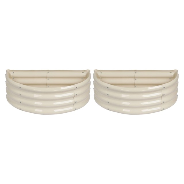Harbour Housewares Raised Garden Beds - 2x Ivory Semi-Circle Bottomless Galvanised Steel Metal Planter Box 90 x 45cm
