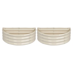 Harbour Housewares Raised Garden Beds - 2x Ivory Semi-Circle Bottomless Galvanised Steel Metal Planter Box 90 x 45cm