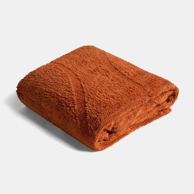 OHS Tufted Contour Throw Teddy Fleece Blanket Winter Soft Warm Bedspread - 125 x 150cm Orange Rust