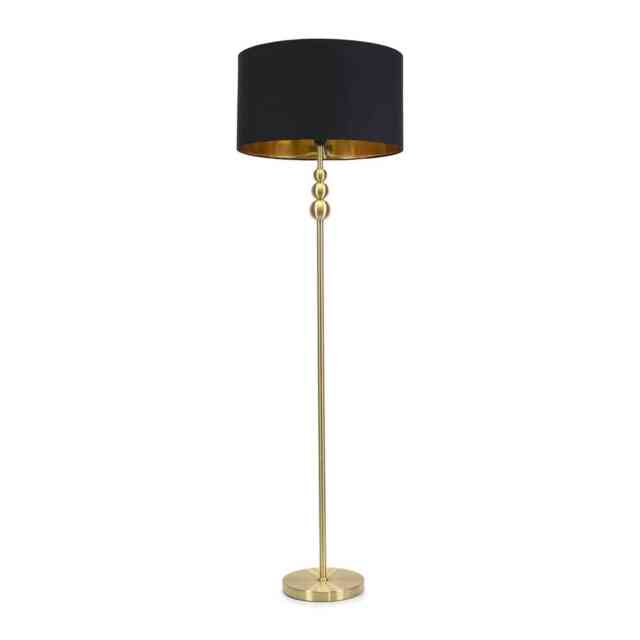 ValueLights Marissa Black and Metallic Gold Shade Brushed Gold Stacked Floor Lamp and Bulb