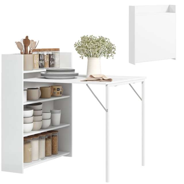 HOMCOM Folding Dining Table, Kitchen Table with Shelves