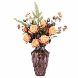 65cm Yellow Rose Display Geometric Glass Vase