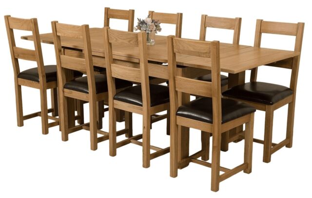 Richmond 140-220cm Oak Extending Dining Table and 8 Lincoln Chairs Brown Brown