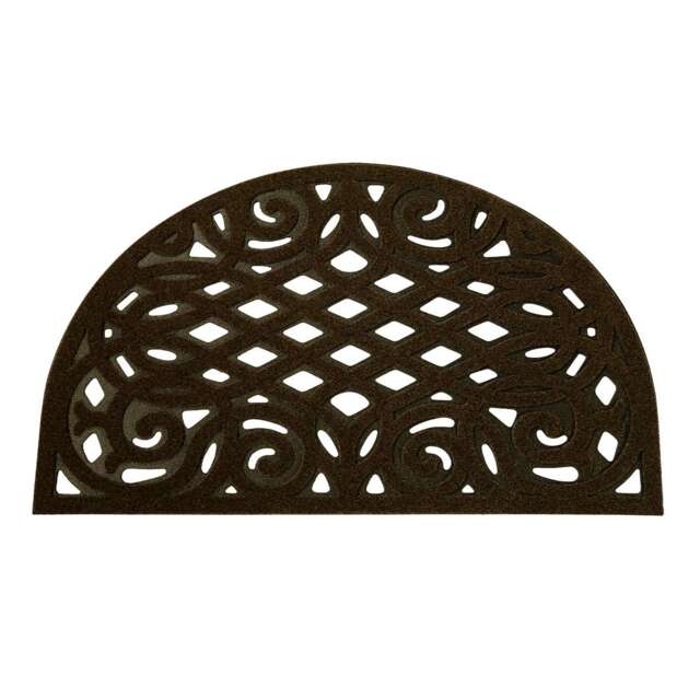 Nicoman Victorian Style Halfmoon Rubber Outdoor Door Mat Brown 75 x 44cm
