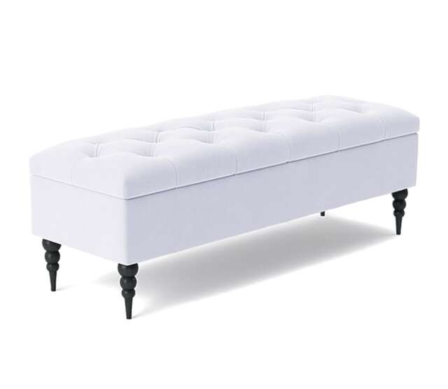 137cm Safar Ottoman bench with Storage and Turned Wooden Legs- Plush Velvet Shoes Bench - White Chesterfield Storage Bench