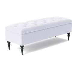 137cm Safar Ottoman bench with Storage and Turned Wooden Legs- Plush Velvet Shoes Bench - White Chesterfield Storage Bench