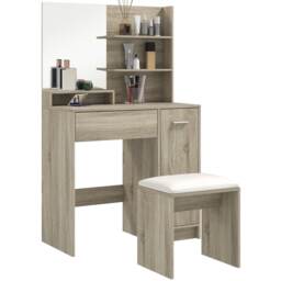 HOMCOM Dressing Table with Mirror and Stool, Makeup Desk for Bedroom Brown Natural wood finish