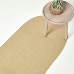 Homescapes Linen Handmade Woven Braided Oval Hall Runner - 66 x 200 cm Cream Linen