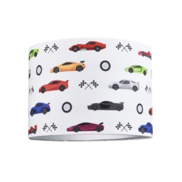 Modern and Colourful Racing Cars Kids Cotton Fabric Round Drum Lamp Shade - 25cm Multi Multi-Colour 1