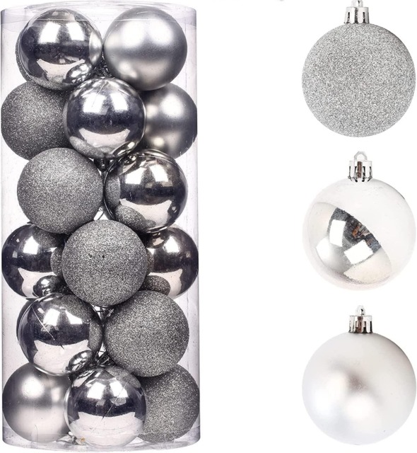 Christmas 5Cm Baubles Shatterproof Silver Tree Decorations 18pcs