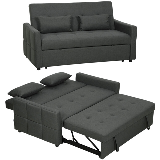 HOMCOM 2 Seater Sofa Bed, Convertible Pull Out Bed Settee, Charcoal Grey Grey Charcoal grey