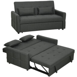 HOMCOM 2 Seater Sofa Bed, Convertible Pull Out Bed Settee, Charcoal Grey Grey Charcoal grey