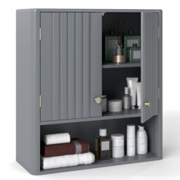 COSTWAY Bathroom Wall Cabinet Double Door Medicine Cabinet-Grey