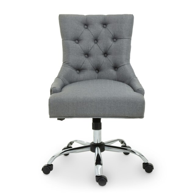 Orsina Grey Fabric & Chrome‑Base Home Office Chair, Tufted Diamond‑Back High‑Back Desk Chair